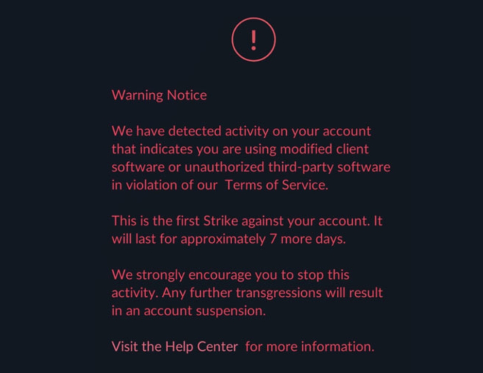7 day pokemon go ban