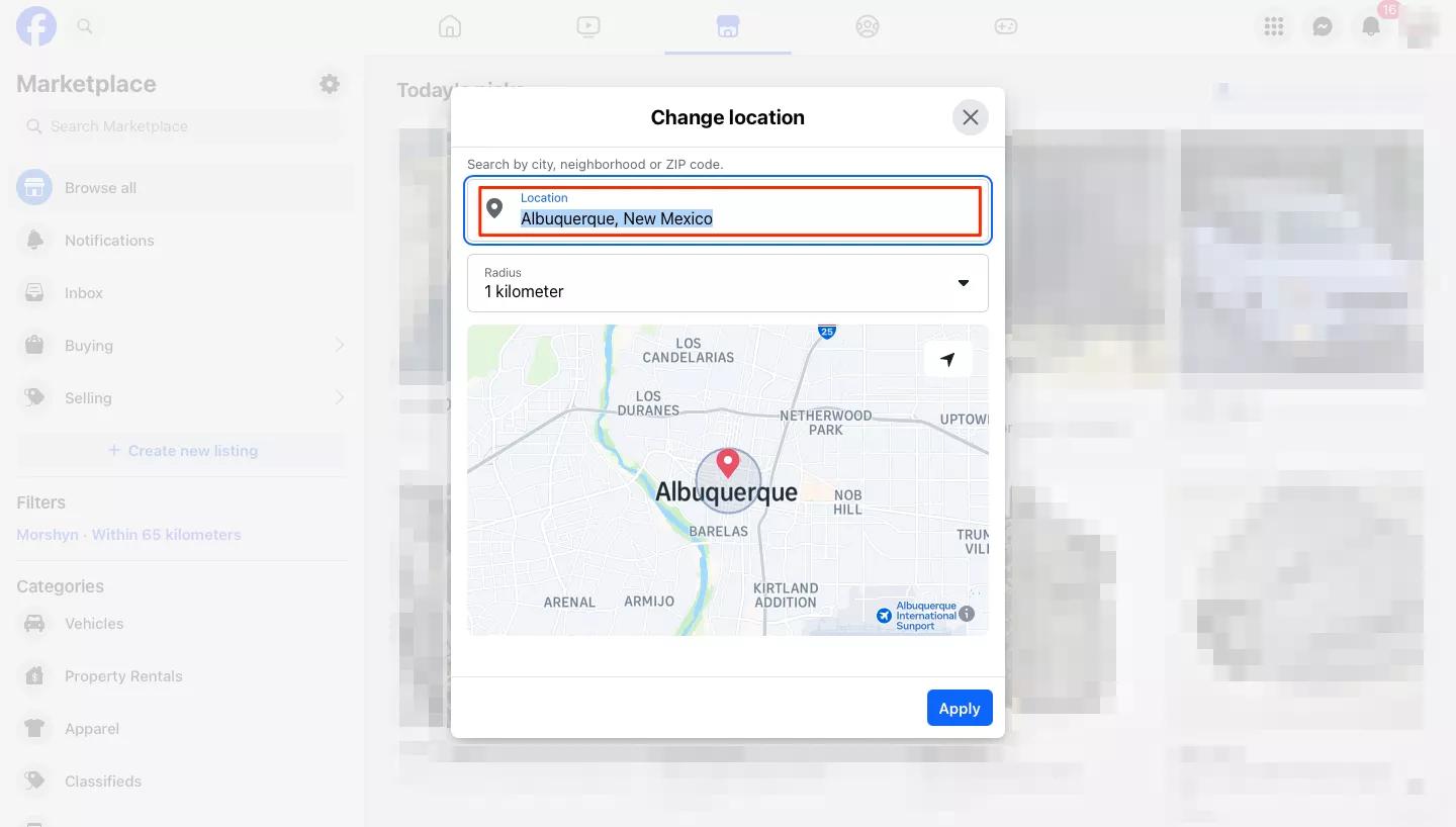 type in the new location