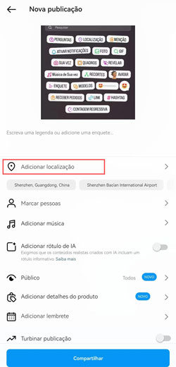 adicione nova localização Instagram