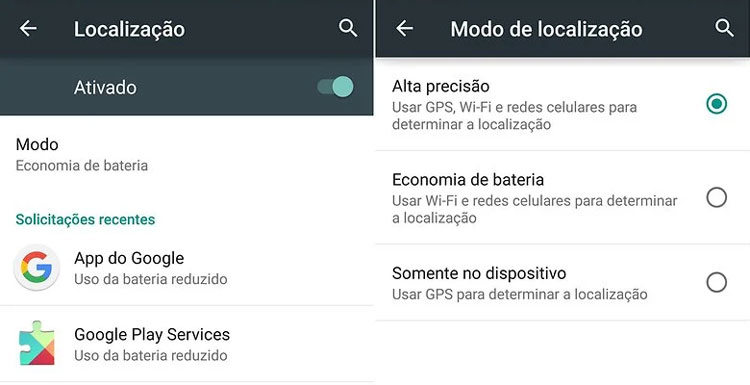 ative modo de alta precisão do celular