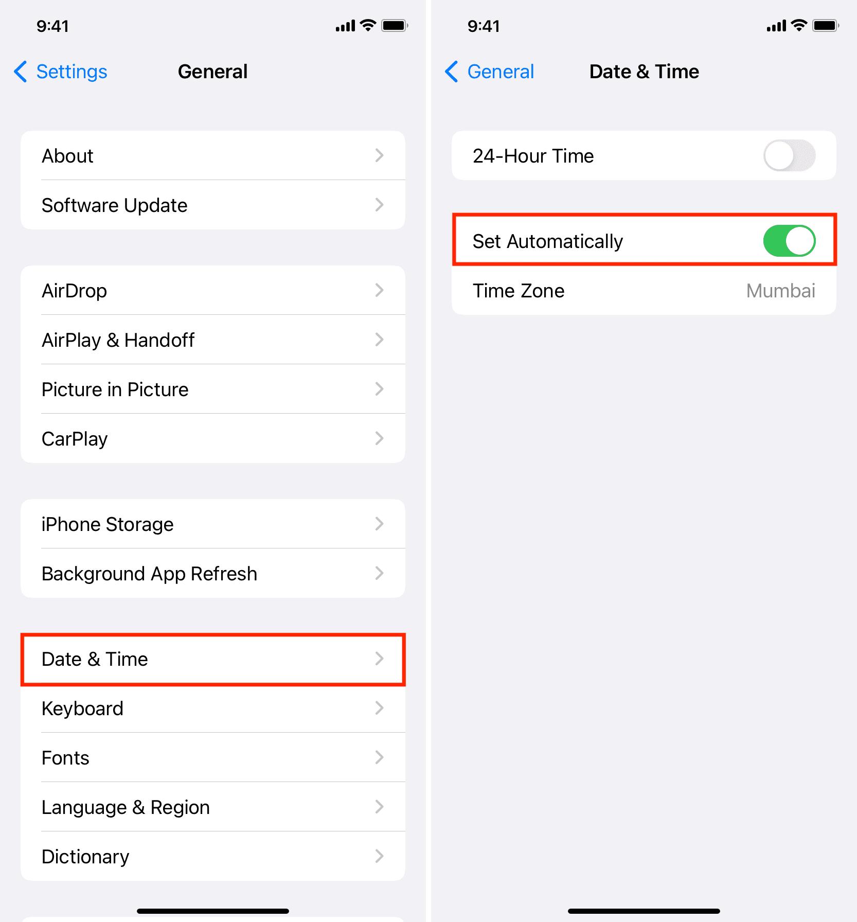 automatic device time and date