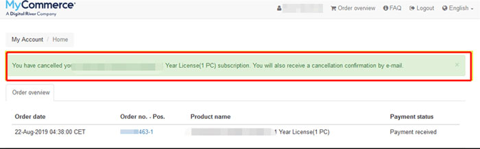 cancelar com sucesso mycommerce