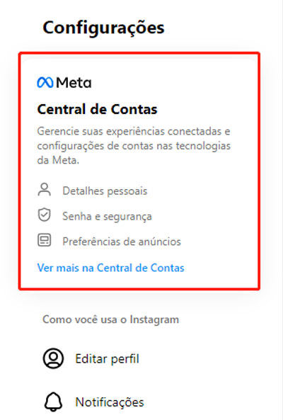 central de contas Instagram PC