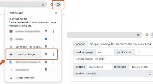 change chrome location via extensions