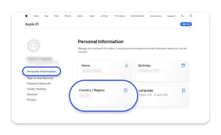 change country region online