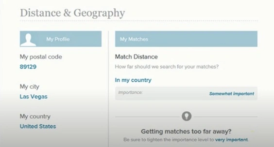 mudar localização eharmony via configurações oficiais