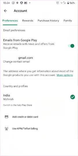change google account location via google play store