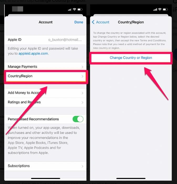 change icloud country location