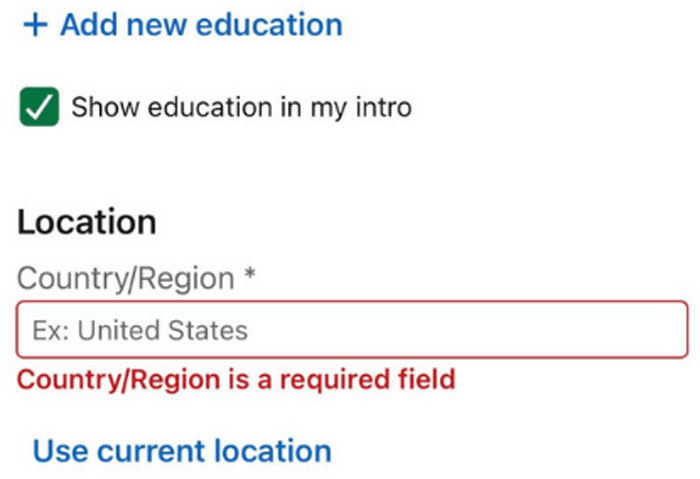 change location linkedin mobile