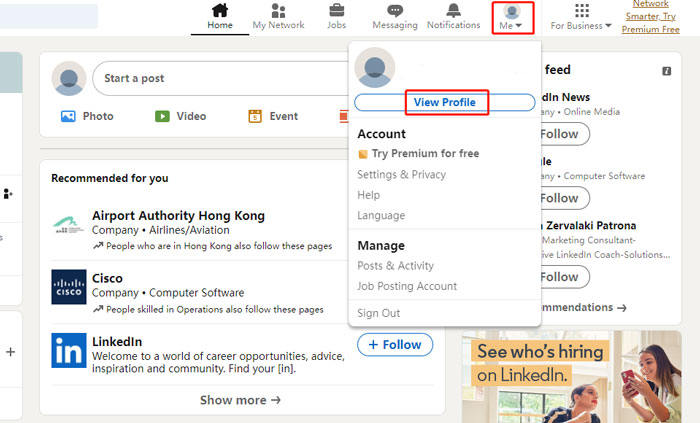 change location linkedin pc