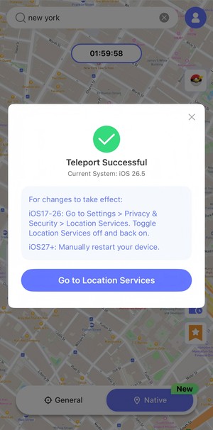 change location successful mocpogo native mode