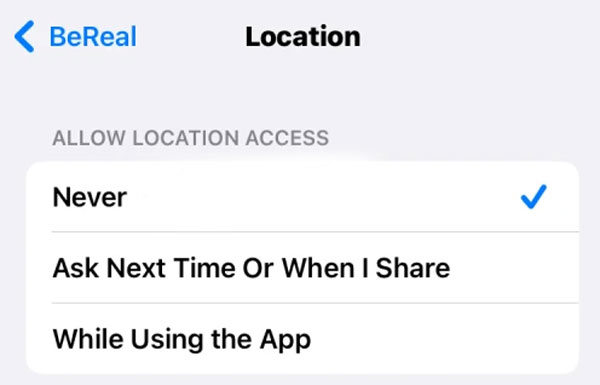 change location settings bereal