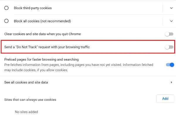 chrome do not track request