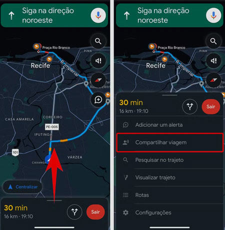compartilhar viagem Google Maps