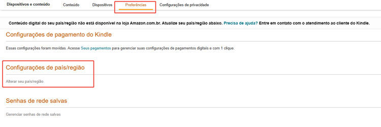 Configurações de país/região Prime Video