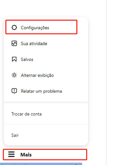 configurações do Instagram no PC