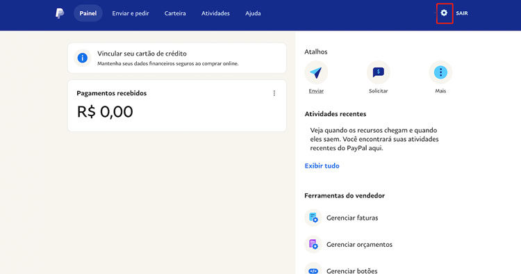 configurações do Paypal