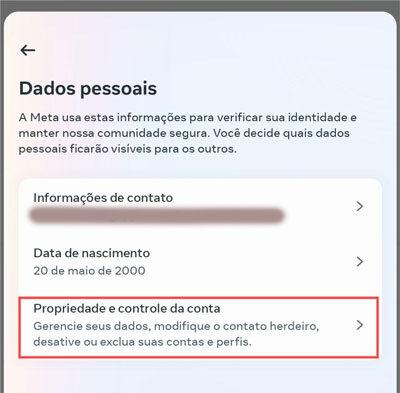 controle de conta Instagram celular