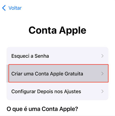 criar nova conta apple id