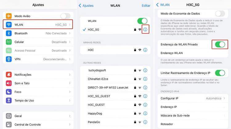 Desativar o Endereço WLAN Privado