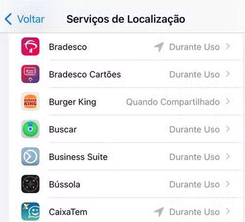 desative a localização do apps específicos