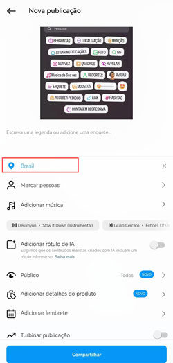 digite nova localização Instagram