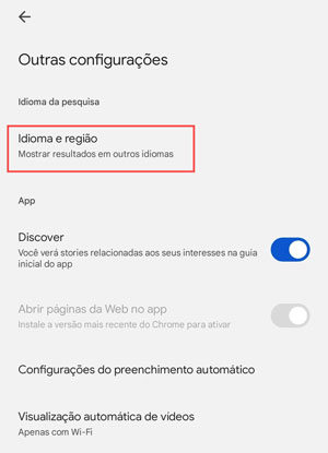 digite região Google celular