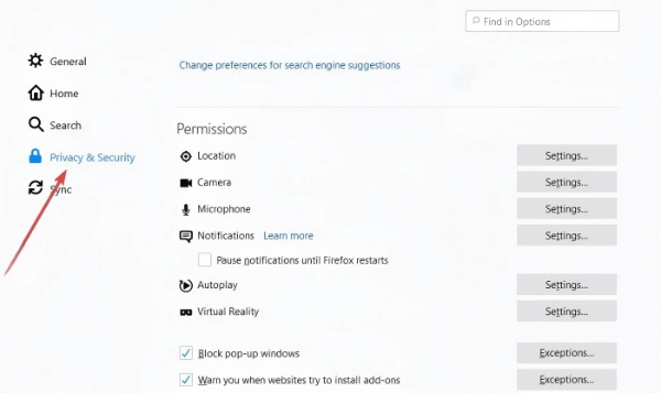 disable location services on firefox