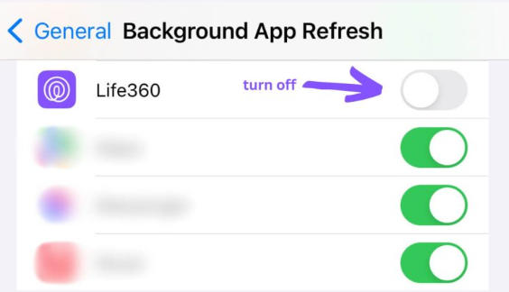 disable life360 background app refresh on ios
