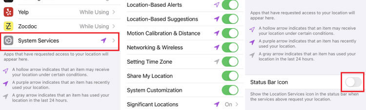 disable location for ios system