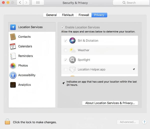disable location services on mac