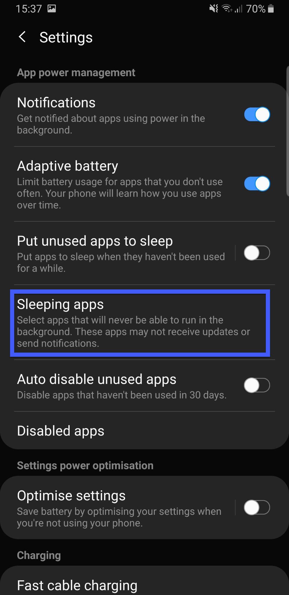disable sleep settings