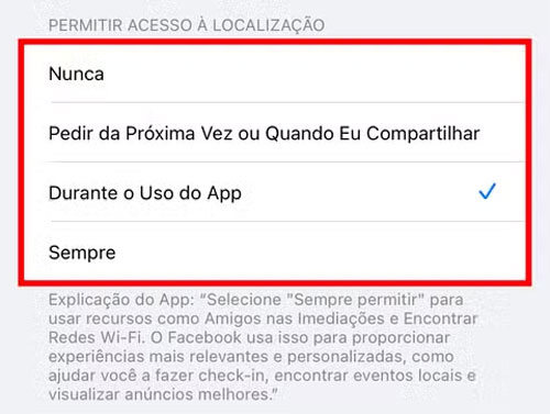 durante uso do app iPhone
