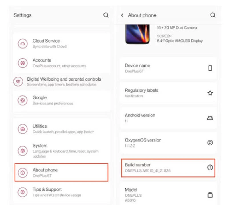 enable developer options on android
