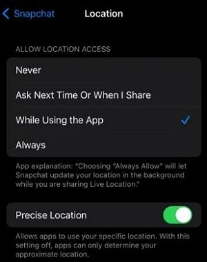 enable snapchat location permission iphone
