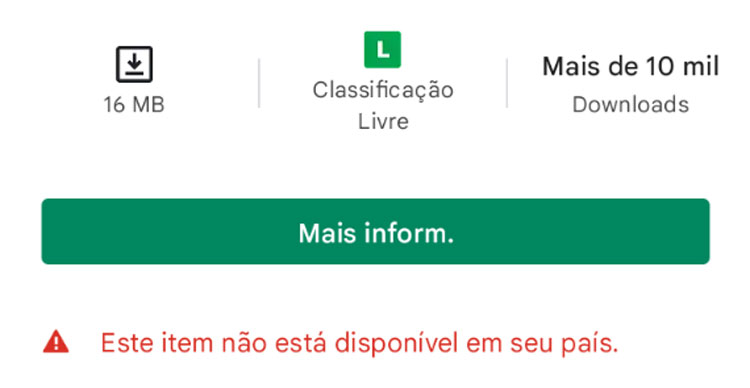 este item não está disponível em seu país Play Store