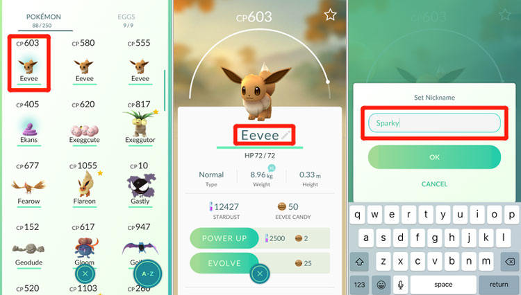 evolucao eevee apelidos