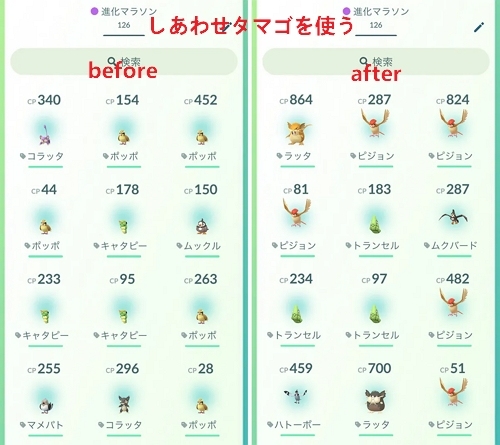 進化マラソンにしあわせタマゴを使う