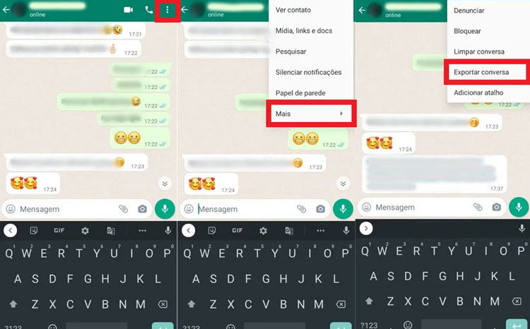 Exportar conversas de WhatsApp