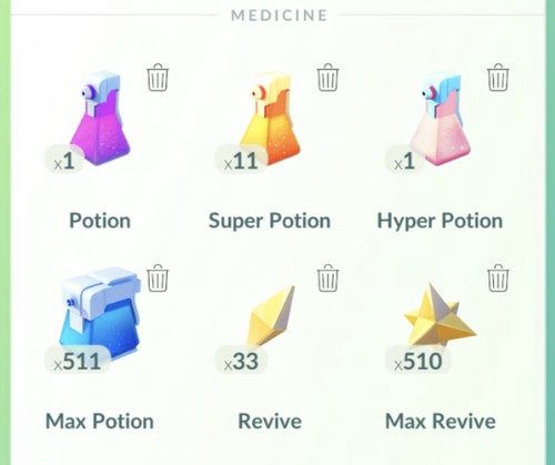 four types of potions in pokemon go