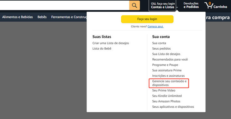 Gerenciar seu conteúdo e dispositivos Prime Video