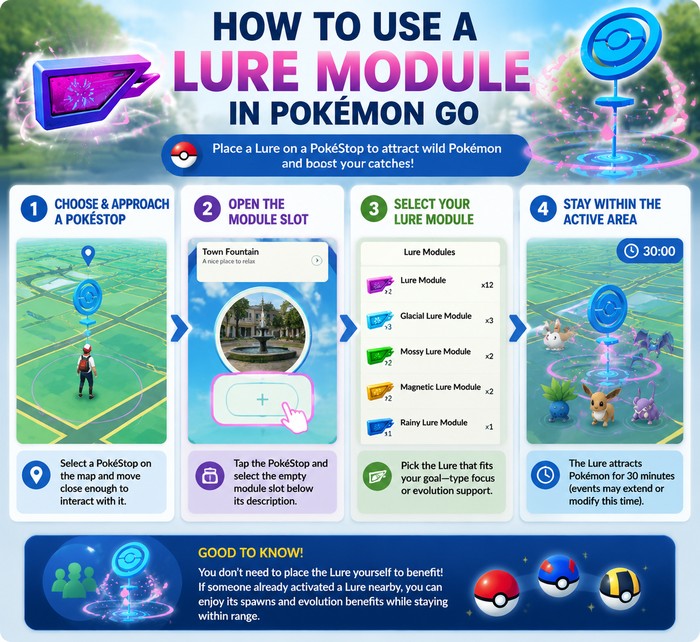 how to use pokemon go lure modules