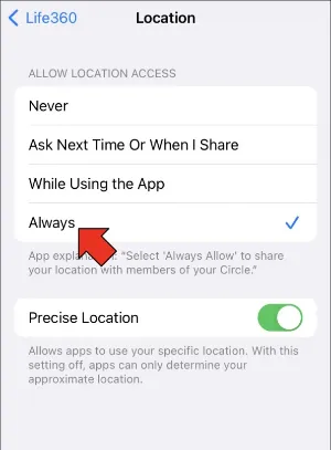 life360 set location services always