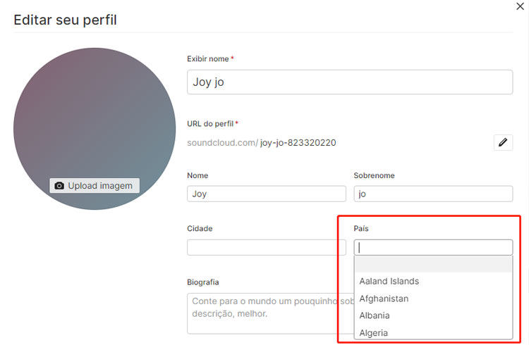 mudar pais soundcloud