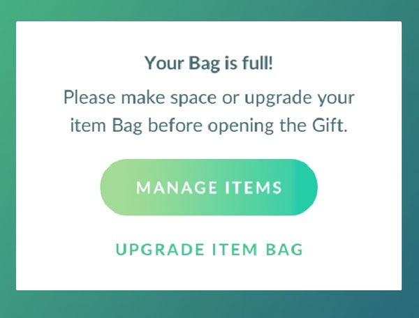 No Space in Bag Pokémon Go