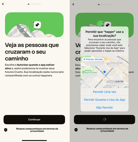 permitir localização Happn app