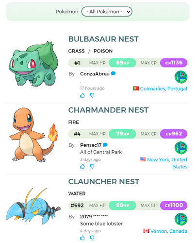 Top 4 Pokemon Go Nest Maps