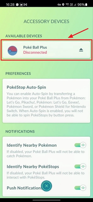 pair poke ball plus in pogo settings