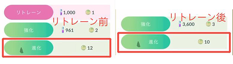 ポケモン go リトレーン 進化コスト
