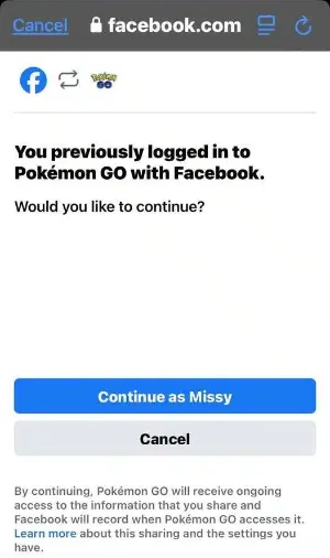 recover pokemon go account via facebooko